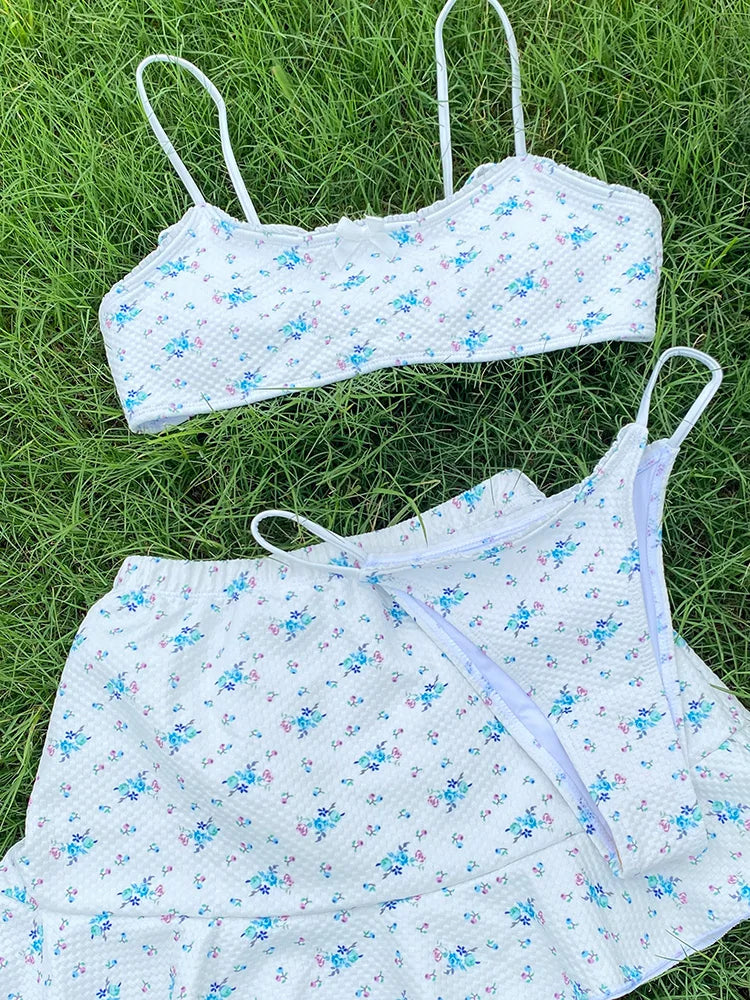 Floral Bra - Bikini and Mini Skirt Swimwear Set Swimwear