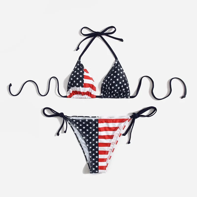 July 4th Joy Patriotic 2-Piece String Swimwear for Every U.S.