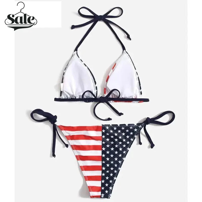 July 4th Joy Patriotic 2-Piece String Swimwear for Every U.S.