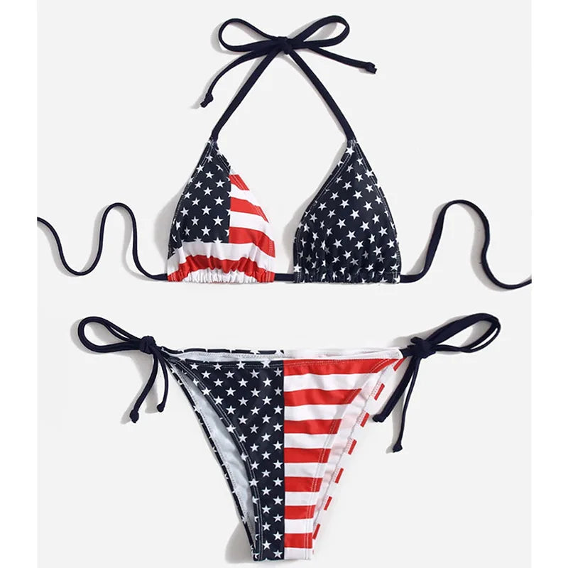 July 4th Joy Patriotic 2-Piece String Swimwear for Every U.S.