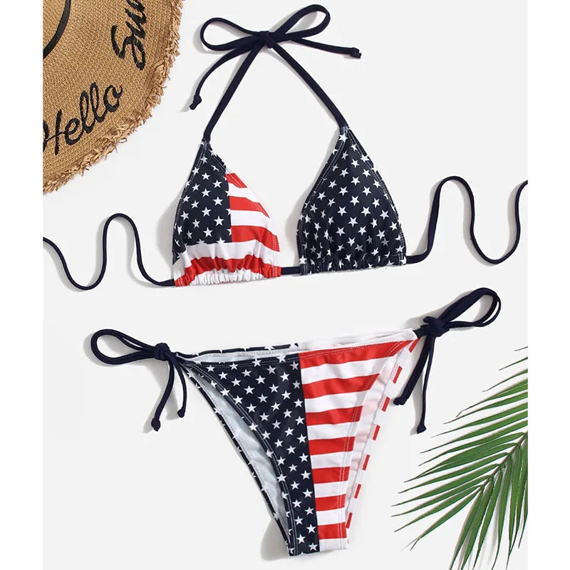 Women Patriotic 2 Piece String Swimwear for Every U.S. Holiday & July 4th	