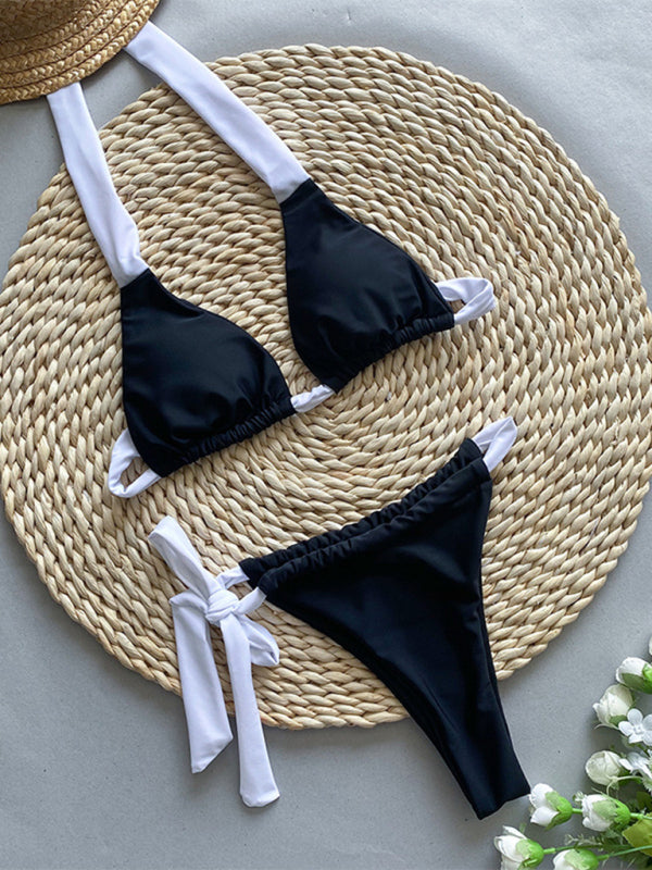 Monochrome Swimwear Set with Triangle Bra for Women Swimwear