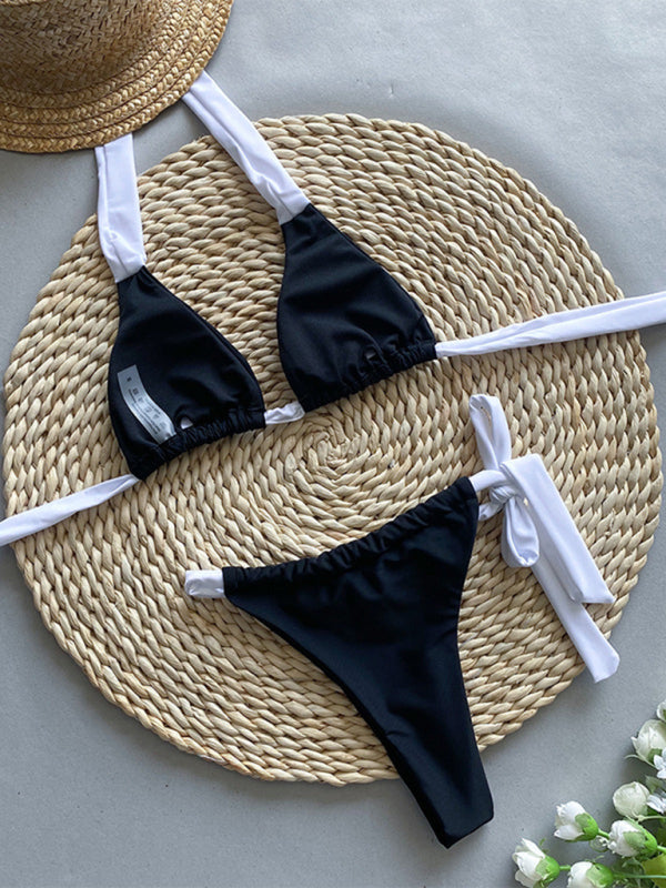 Monochrome Swimwear Set with Triangle Bra for Women Swimwear