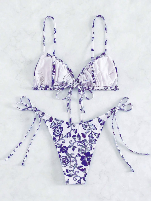 Petals and Ruches Floral Print Tie-Sides Bikini & Triangle Bra