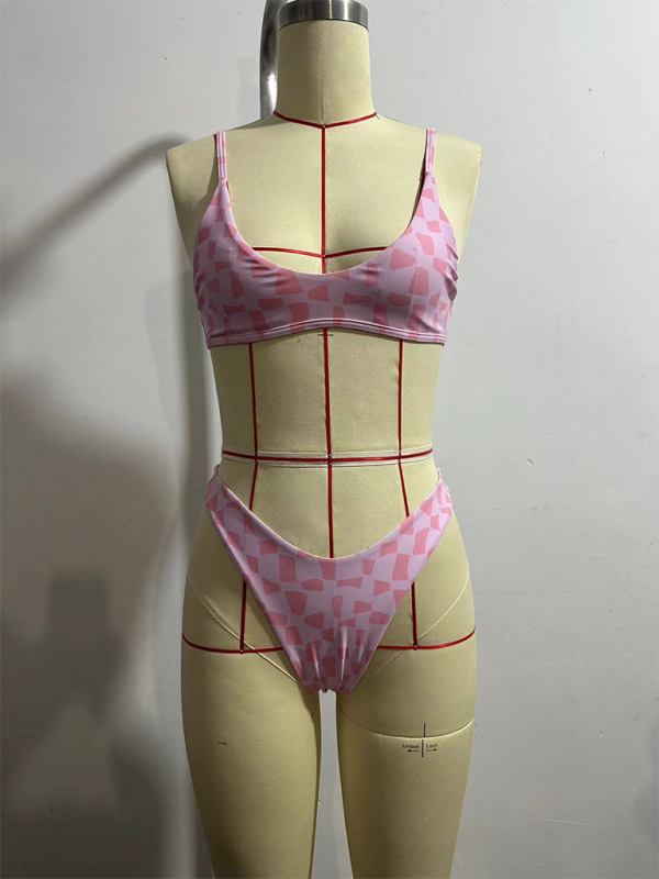 Printed Swimsuit Set with Bikini & Sporty Bra for Beach Babes