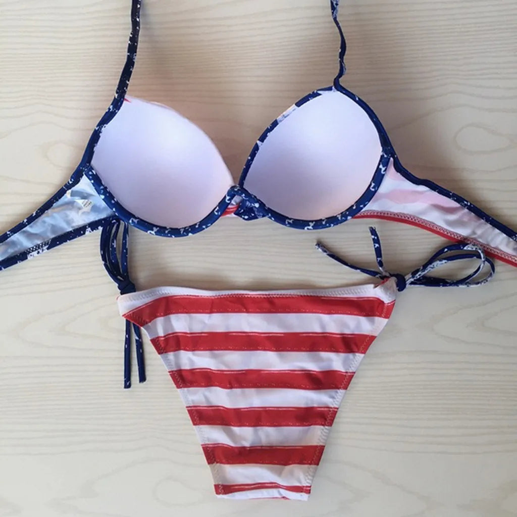 Patriotic Two-Piece Underwire American Flag Swimwear Swimwear