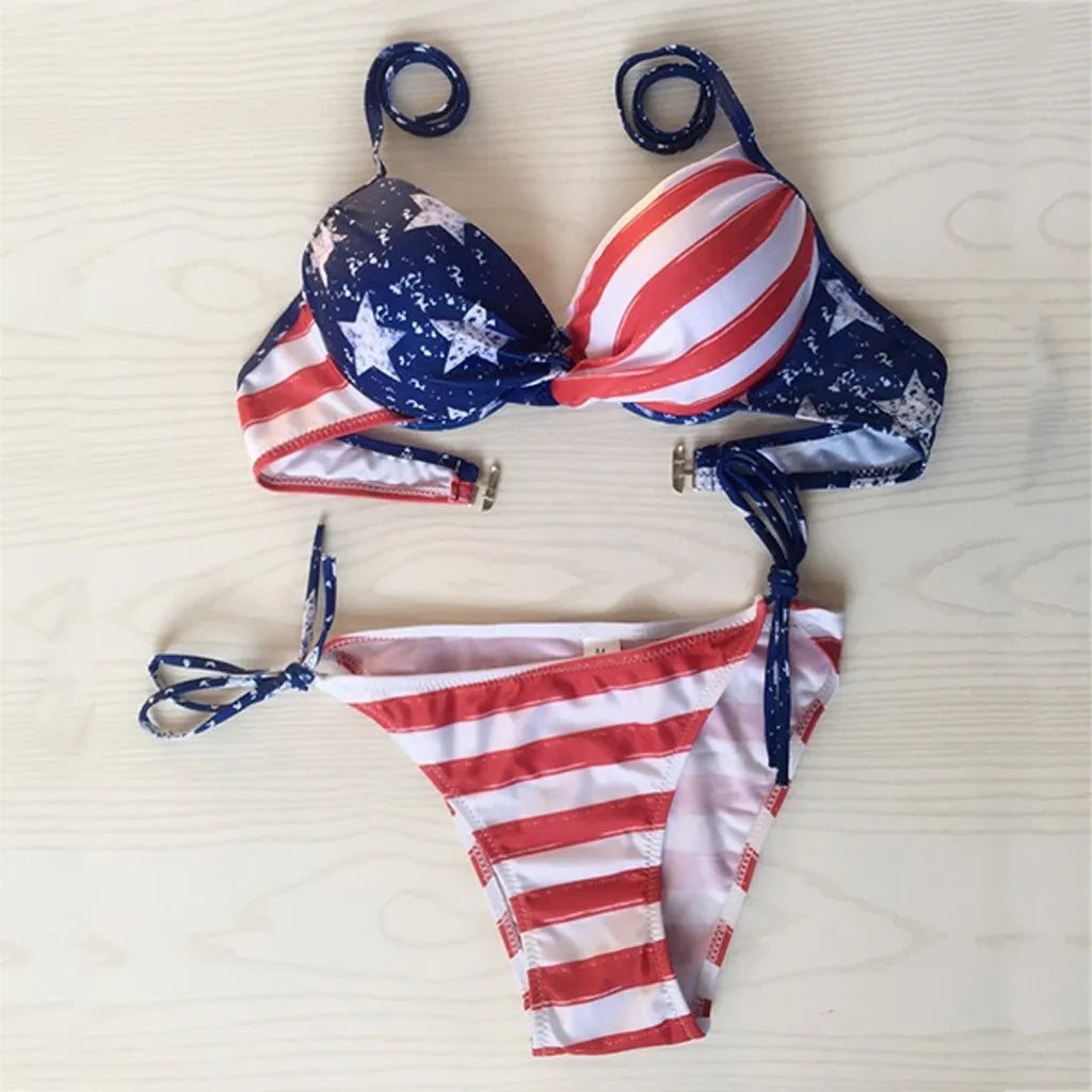 Patriotic Two-Piece Underwire American Flag Swimwear Swimwear