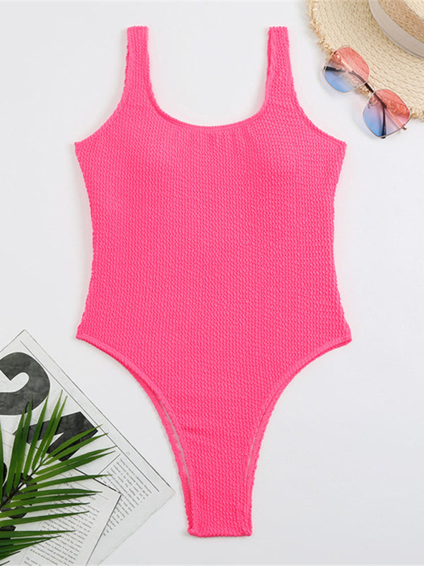 Sporty One-Piece Swimsuit - Tie-Dye Textured Swimwear Swimwear