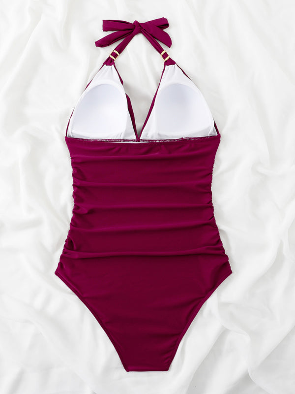 Solid Wireless One-Piece Swimsuit - Monokini Swimwear