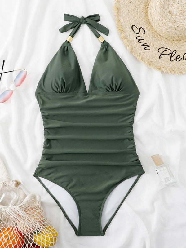 Solid Wireless One-Piece Swimsuit - Monokini Swimwear