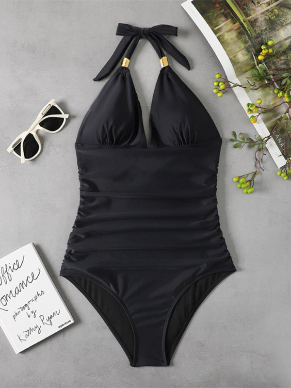 Solid Wireless One-Piece Swimsuit - Monokini Swimwear