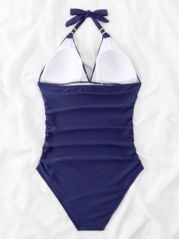 Solid Wireless One-Piece Swimsuit - Monokini Swimwear