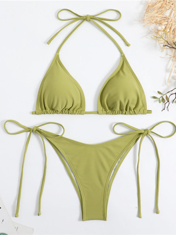 Vacay Essentials Solid 2-Piece Swimsuit - Triangle Bra & Tie-Side