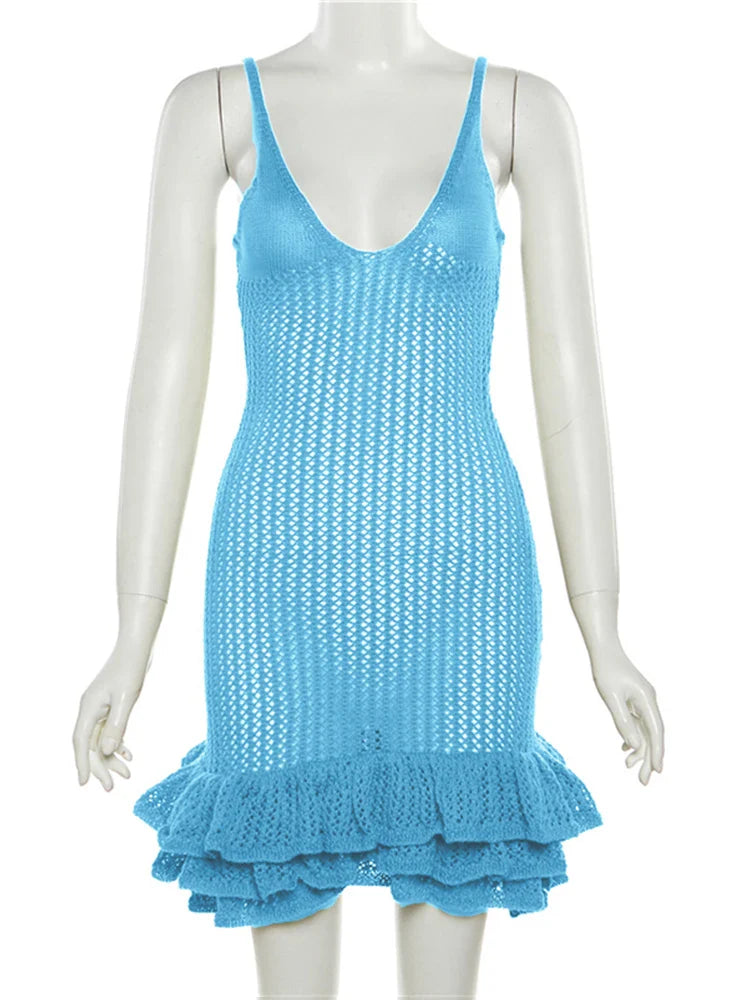 Vacation V-Neck Cover-Up Dress for Beach Parties Knitting Dresses