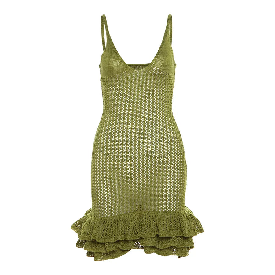 Vacation V-Neck Cover-Up Dress for Beach Parties Knitting Dresses