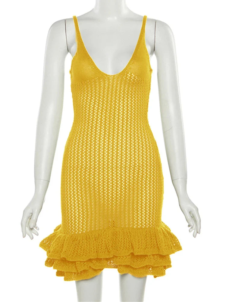 Vacation V-Neck Cover-Up Dress for Beach Parties Knitting Dresses