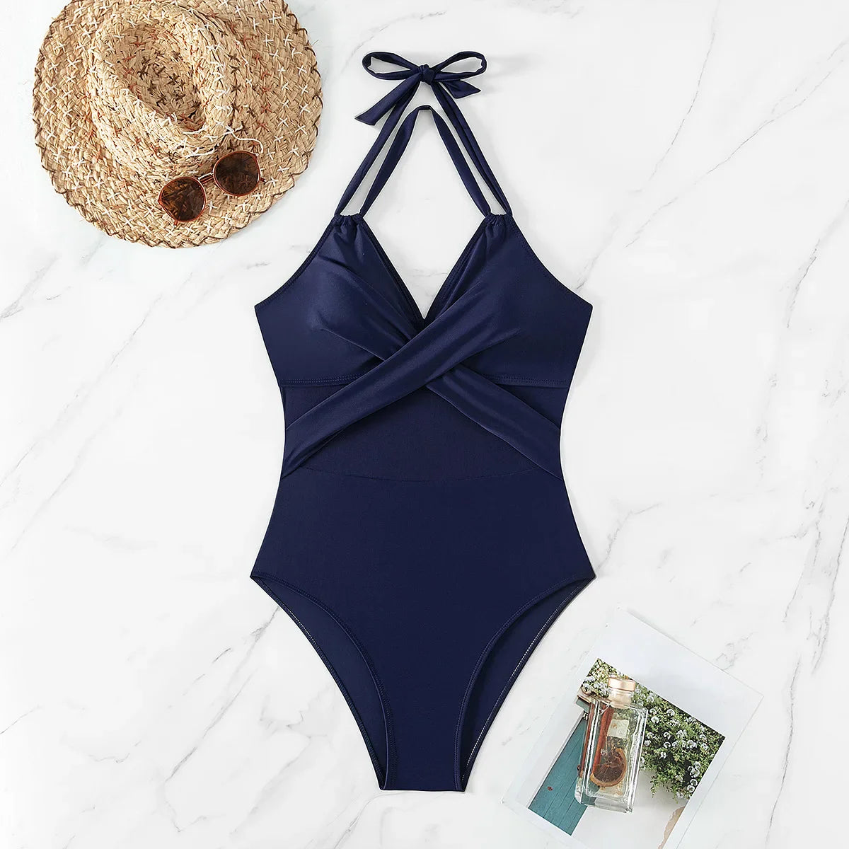 Women's Mesh-Accented Halter Push-Up One-Piece Swimwear Swimwear