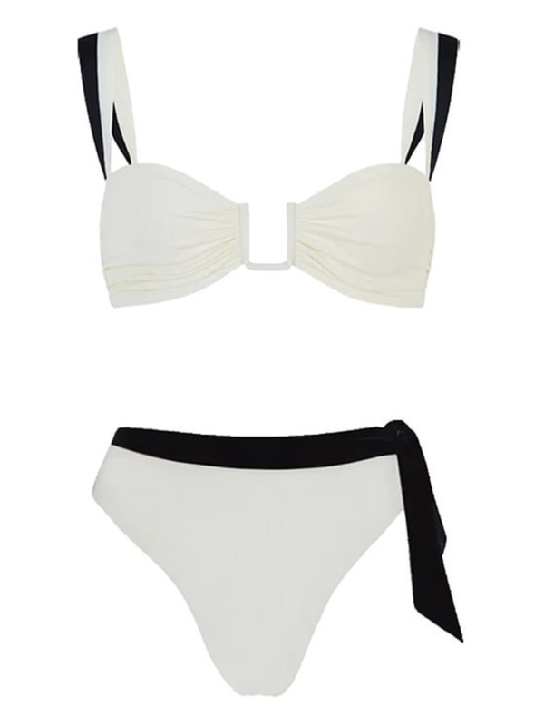 Women's 2 Piece Bikini Set - Contrast Binding & Ruched Bra