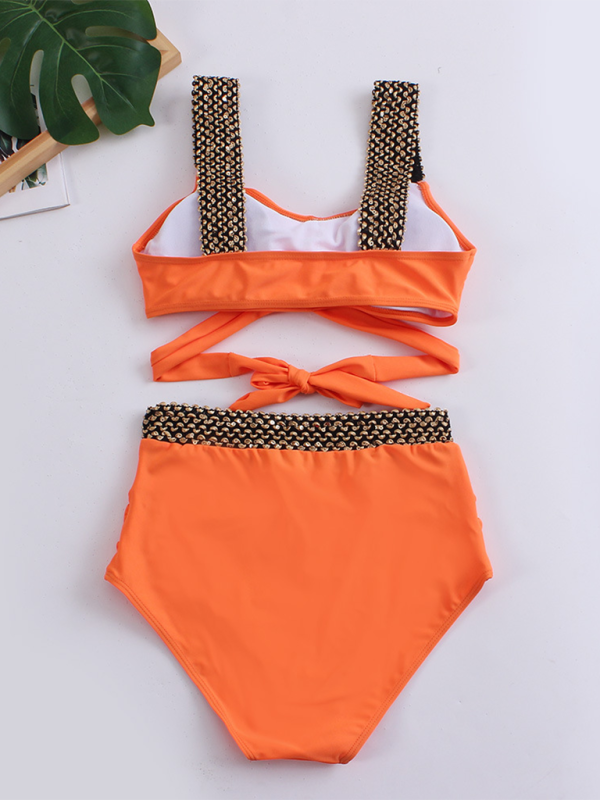 Women's Golden High-Waisted Bikini Set with Twist Bra Swimwear