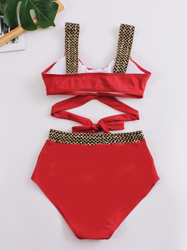 Women's Golden High-Waisted Bikini Set with Twist Bra Swimwear