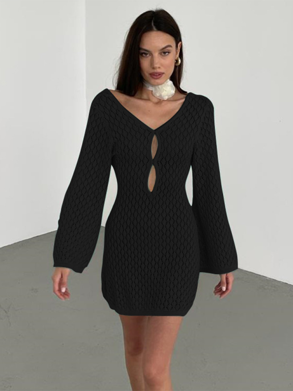 Women's Open Knit Bell Sleeves Dress Cover-Up for Beach Days