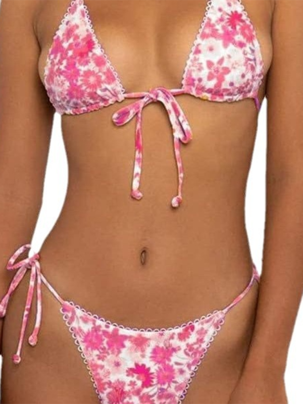 Women's Floral Print Triangle Bra & String Bikini Combo Swimwear