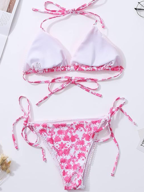 Women's Floral Print Triangle Bra & String Bikini Combo Swimwear