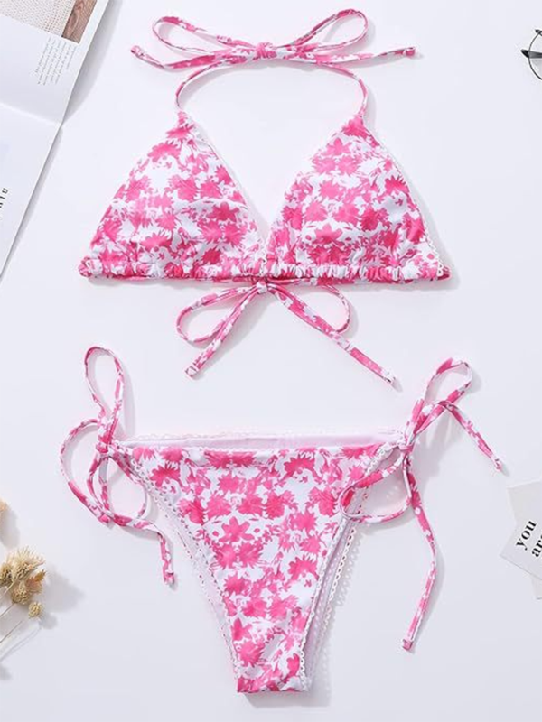 Women's Floral Print Triangle Bra & String Bikini Combo Swimwear