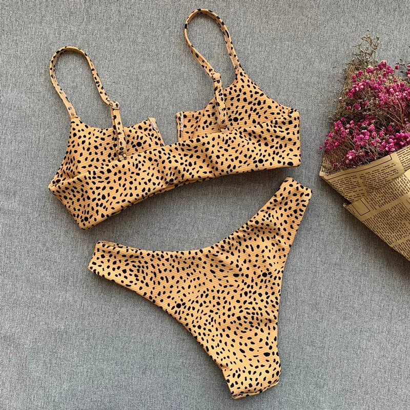 Women's Animal Print Swimwear V-Neck Bra & Bikini Swimwear