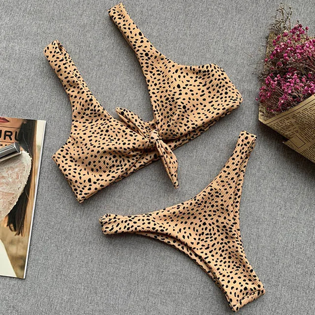 Women's Animal Print Swimwear V-Neck Bra & Bikini Swimwear