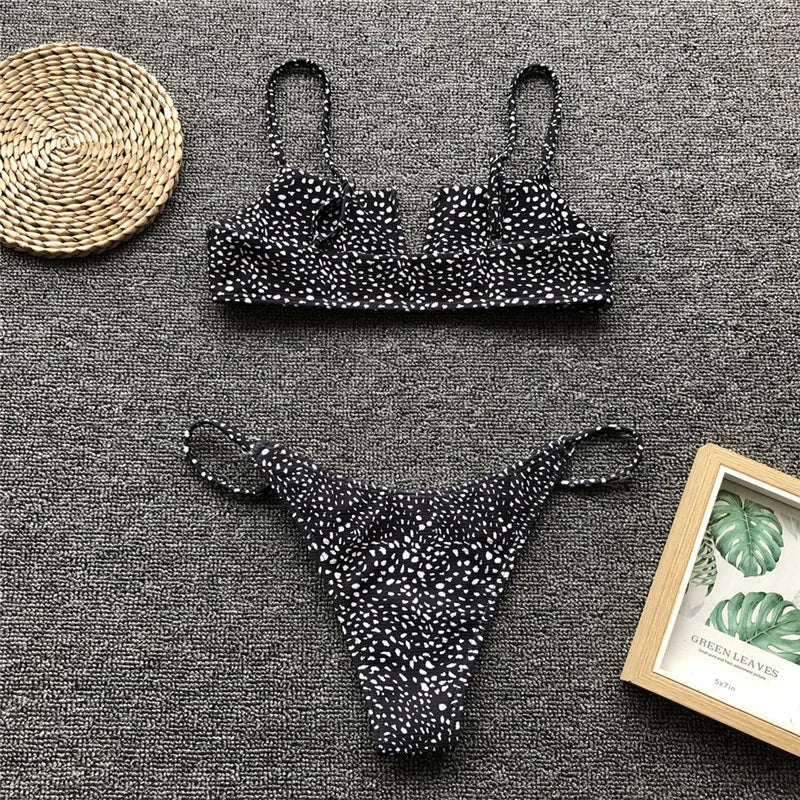 Women's Animal Print Swimwear V-Neck Bra & Bikini Swimwear