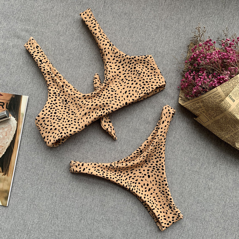 Women's Animal Print Swimwear V-Neck Bra & Bikini Swimwear