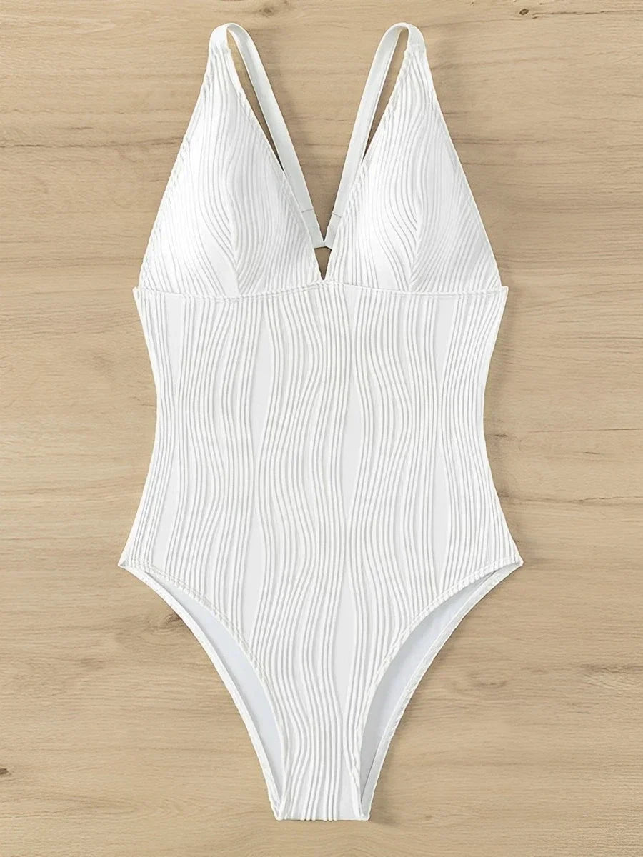 Women Textured Ridges Circle-Back One-Piece Swimwear Swimwear