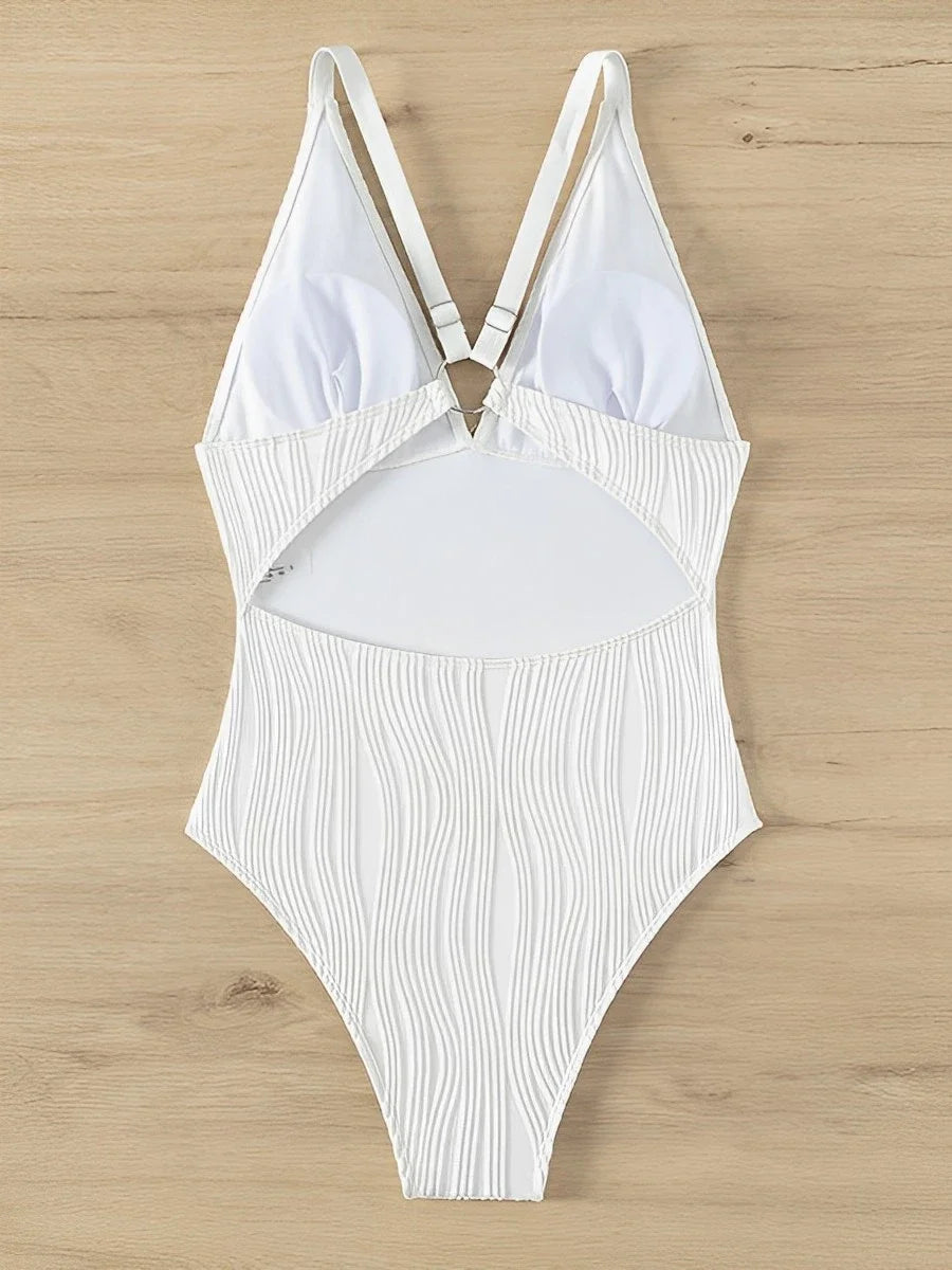 Women Textured Ridges Circle-Back One-Piece Swimwear Swimwear