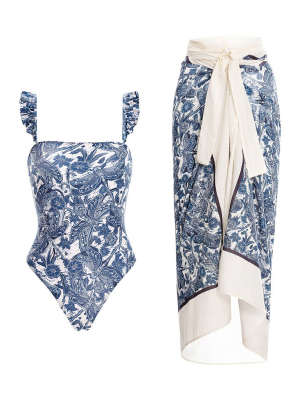 Wrap It Up Backless Floral One-Piece Swimwear with Skirt Cover Up