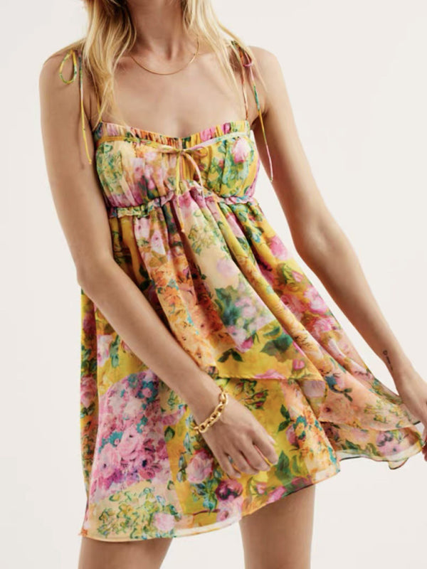 Floral Flowy Sleeveless Bustier Cami Dress	