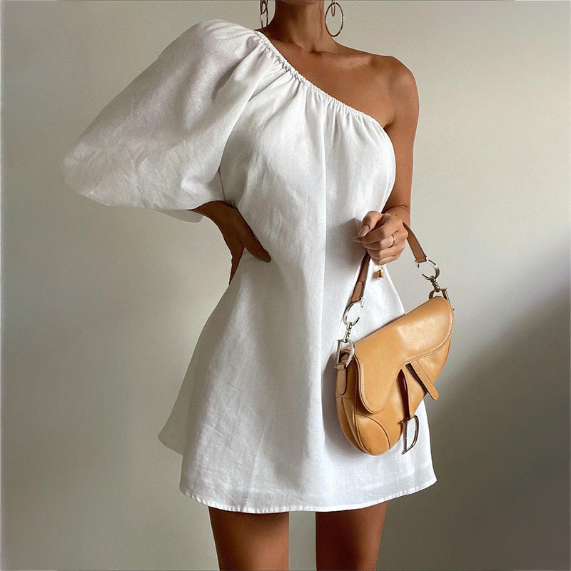 Solid Loose One-Shoulder Sundress	