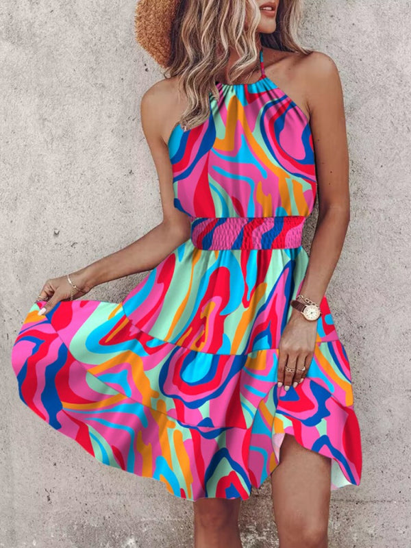 Women's Vibrant Colorful Blouson Halter Sundress	