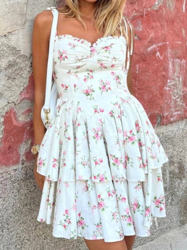 Women's Floral Sweetheart A-Line Layered Sundress with