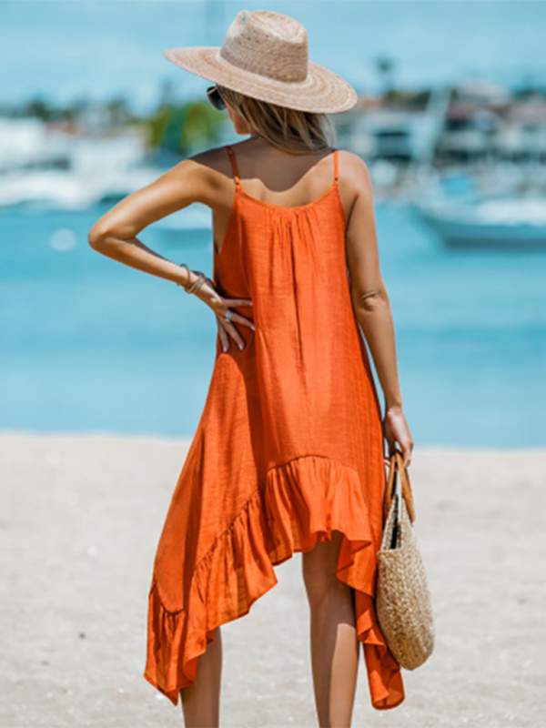 Women Solid High-Low Beach Cami Dress Summer Dresses