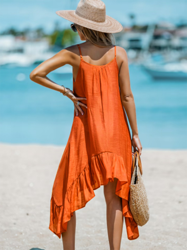 Women Solid High-Low Beach Cami Dress Summer Dresses