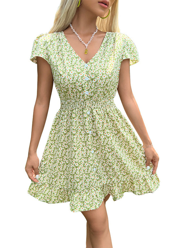 Women Floral A-Line Smocked Waist Sundress Sundresses