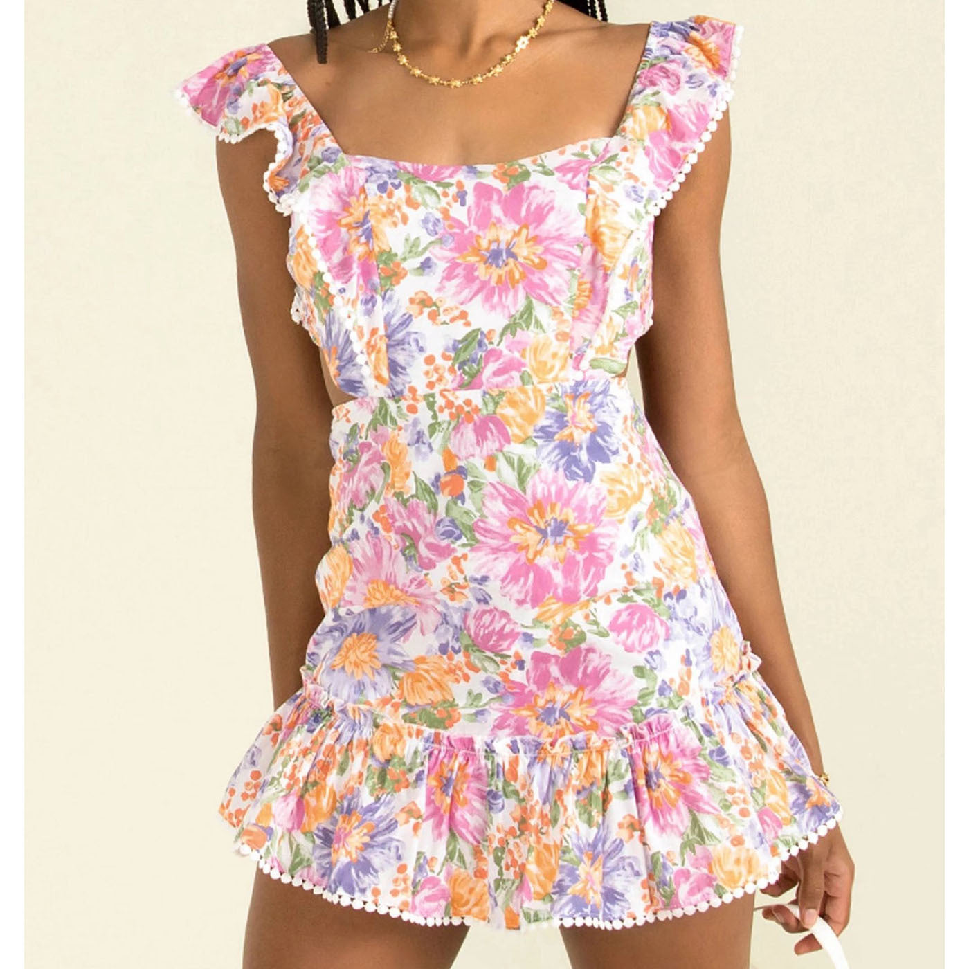 Boho Floral Ruffle Backless Mini dress	