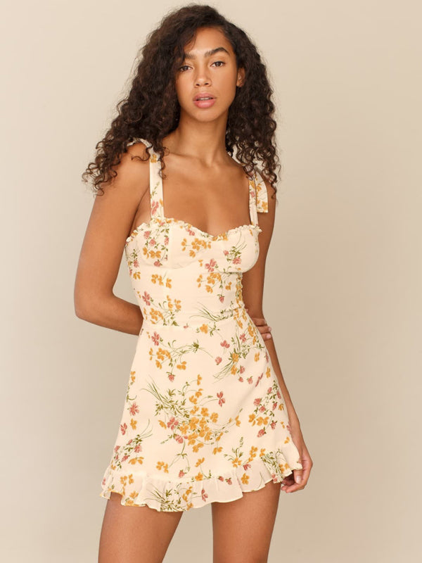 Romantic Floral Frill Sweetheart Cami Mini Dress	