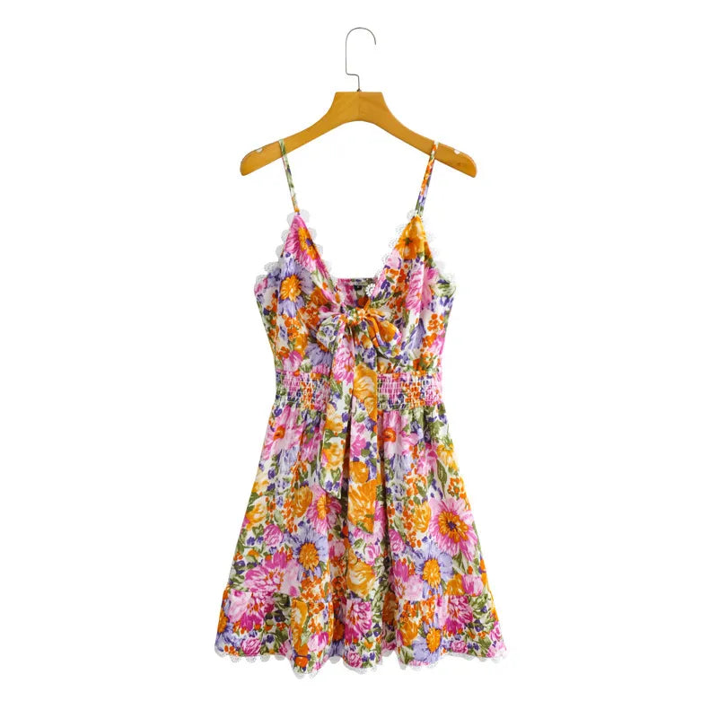 Floral A-Line Knot Ruffle Cami Mini Dress Mini Dresses