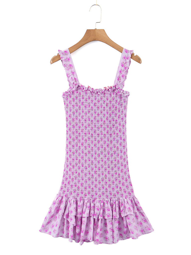 Charming Floral Cami Dress: Slim Fit, Backless Elastic Smocked