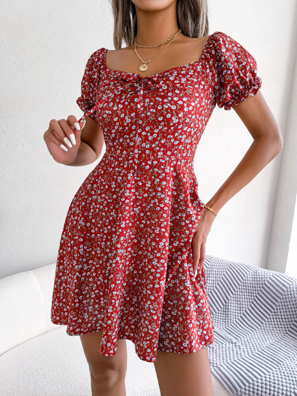 Chic and Comfy Floral A-Line Dress with Tie Front and Square Open Back	