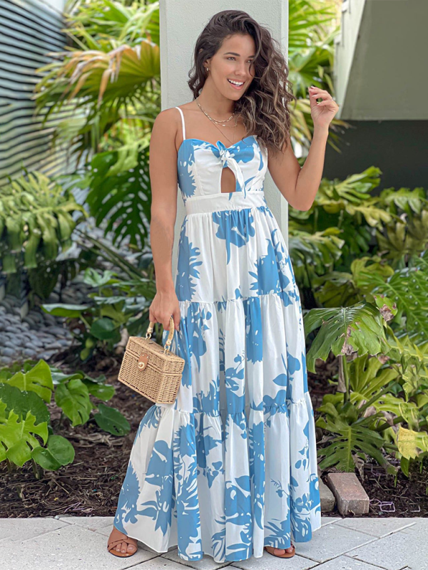 Empire Tiered Maxi Sundress with Summer Print for Women Maxi