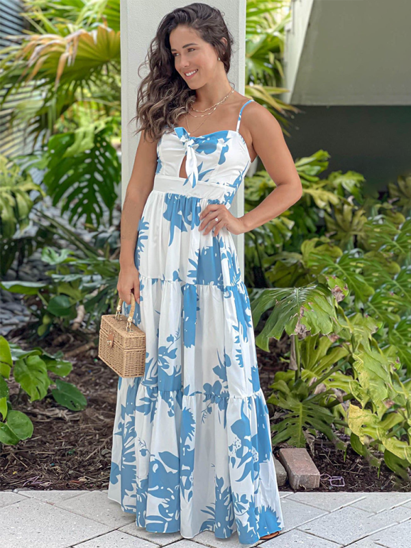 Empire Tiered Maxi Sundress with Summer Print for Women Maxi