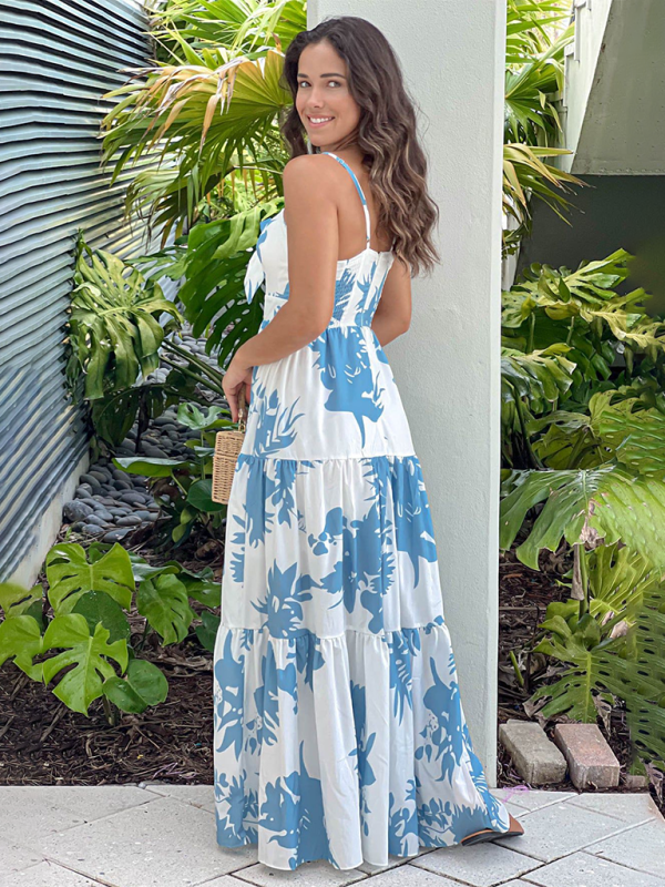 Empire Tiered Maxi Sundress with Summer Print for Women Maxi